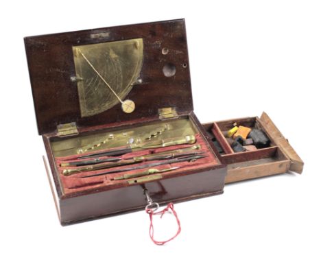 Seltenes frühes Reißzeug mit Höhensonnenuhr. Deutschland, um 1750, nicht bezeichnet, Messing und Stahl, mit Reißfeder, Stechz