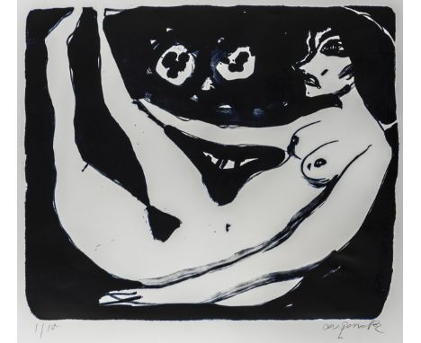 Penck, A. R. Ohne Titel. (Liegender weiblicher Akt). Lithographie auf Fabriano. Rechts unten signiert. Links unten nummeriert