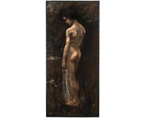 Tuke, Henry Scott. Ohne Titel. (Männlicher Rückenakt). Öl auf Leinwand. Signiert unten links und mit dem handschriftlichen Ve
