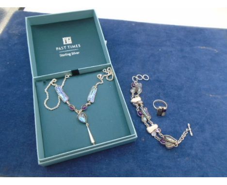 Past Times sterling silver and stones necklace, bracelet and ring