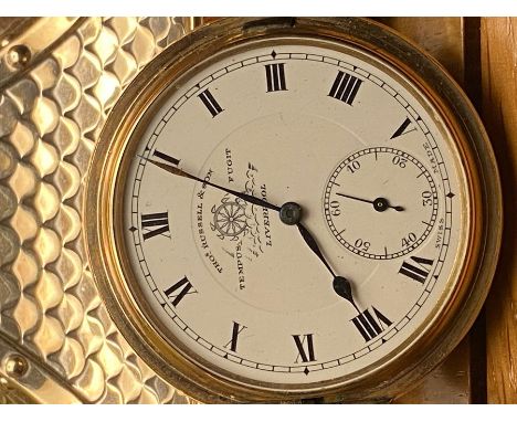 Thomas Russell &amp; Son full hunter crown wind pocket watch, not working. Circular white enamel dial with black roman indice