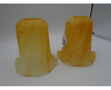Pair of orange flame glass lamp shades with scalloped base, 5.25"