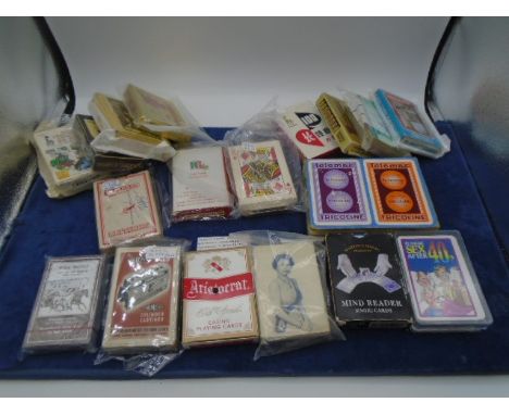 Collection of vintage playing cards to incl Oldham batteries, PG Tips, Midland Motor Cyclinder Co, drilled through casino car