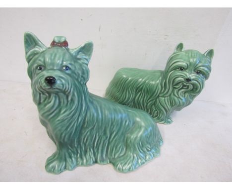 Sylvac large Yorkshire terrier dog figures largest 25x28cm  small chip on ear of dog with bow