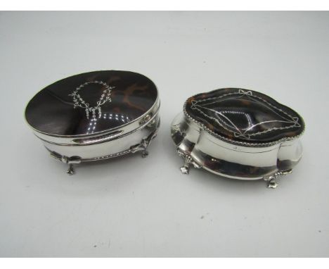 2 hallmarked silver and tortoiseshell jewellery/trinket boxes - one hallmarked Henry Matthews, Birmingham 1912 and the other 