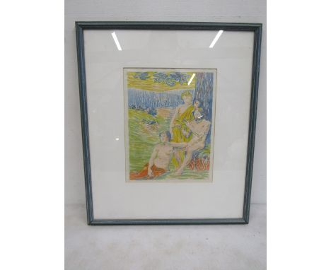 Coloured lithograph by Hippoltle? of a French Trio 42x49cm
