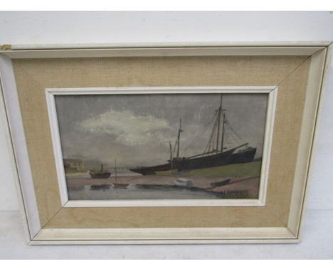 M. Remant oil on canvas of boats in the estuary 49x34cm