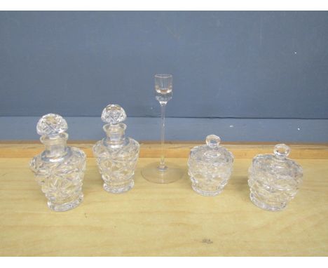 Crystal lidded pots, scent bottles and candlestick&nbsp;