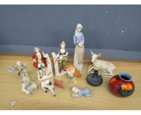 Poole vase, Wade pig figurine, Beswick owl and Lladro style figurines etc&nbsp;