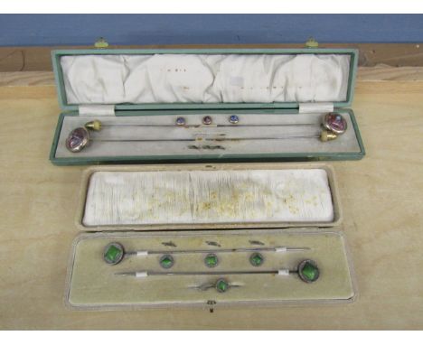 2 Antique hat pin and button sets in cases&nbsp;