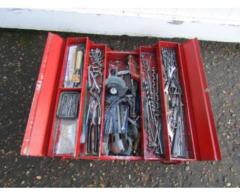 Metal toolbox with tools to include drill bits&nbsp;