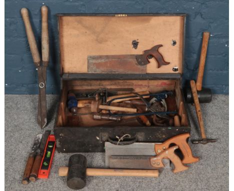 A Large Lockable Tool Chest, complete with Tools. Includes various sized Saws, Mallets and Chisels.  