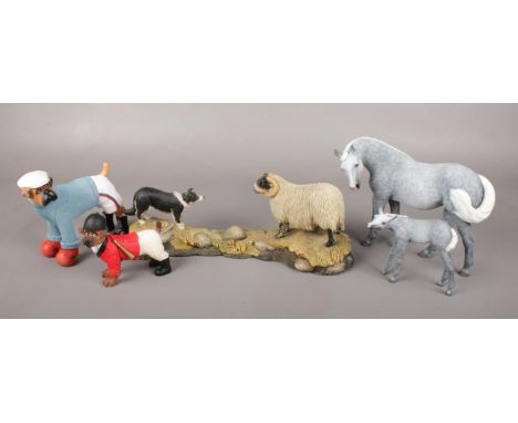 A collection of composite figures. Includes Tom Mackie sheep and dog, North Light horse and foal and two dog figures.  