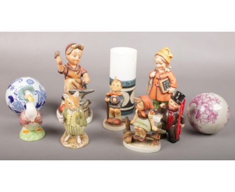 A collection of ceramics. Includes Goebel, Royal Doulton, Troika etc.  Troika vase chipped and cracked.