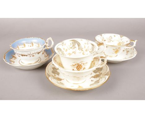 A collection of Rockingham pottery. Trio &amp; 2 cups and saucers c.1830-42  