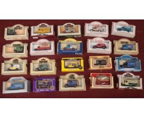 A collection of 20 Lledo die cast vehicles. 1928 Model T Ford (Cadbury), 1931 Morris Van (Weetabix), 1920 Model T Ford Van (L