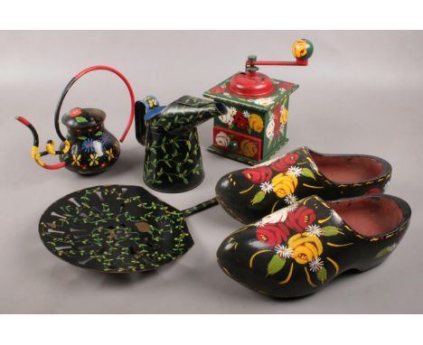 A collection of bargeware. Including oil can, coffee grinder, etc.  