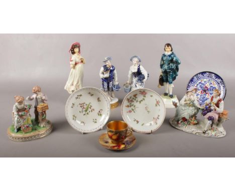 A small quantity of named ceramics. To include a Royal Worcester coffee cup &amp; saucer signed by T Lockyer, Capodimonte, &a