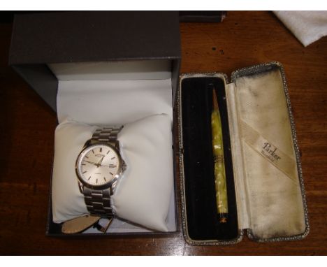 A Rotary watch with a Parker Duofold Propelling Pencil. 