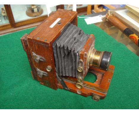 Victorian 1896 Instantograph mahogany and brass plate camera, with F. Lancaster & Sons lens, bears ivory label The 1896 Insta