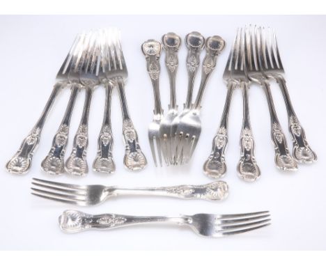 A SET OF SIX VICTORIAN SILVER TABLE FORKS,&nbsp;by William Hutton &amp; Sons Ltd,&nbsp;London 1897, Kings pattern; together w