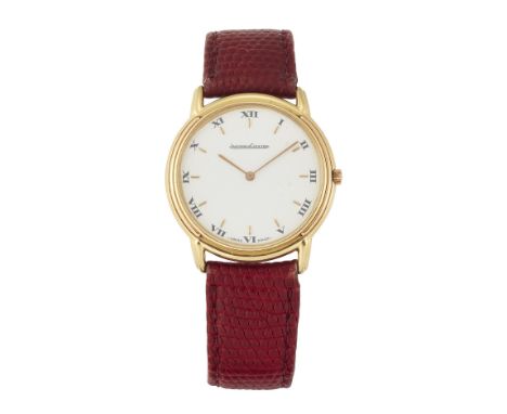 A JAEGER LECOULTRE 'ODYSSEUS' 18 CARAT GOLD WRISTWATCH,&nbsp;no. 0763, 33mm circular case with baton and Roman numerals to th