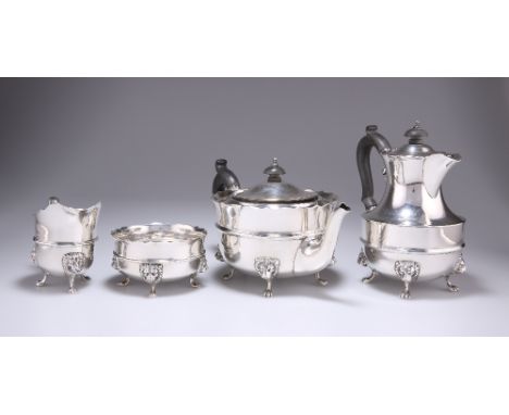 A GEORGE V SILVER FOUR-PIECE TEA SERVICE,&nbsp;by&nbsp;Edward Barnard &amp; Sons Ltd, London 1926-1928, comprising teapot, ho