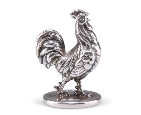 A GEORGE V SILVER NOVELTY COCKEREL SEAL, by Sampson Mordan &amp; Co Ltd, Chester 1912, modelled in strutting pose on a circul