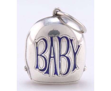 A GEORGE V SILVER AND ENAMEL BABY'S RATTLE,&nbsp;by&nbsp;Crisford &amp; Norris Ltd, London 1922, picked out in blue enamel to