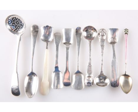 A COLLECTION OF 18TH CENTURY AND LATER SILVER SPOONS, including a Continental gilt and enamel coffee spoon, 930 standard; sif