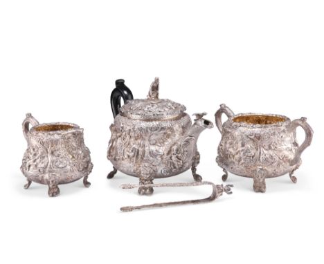 A FINE EDWARDIAN SILVER FOUR-PIECE TEA SERVICE, IN THE TENIERS STYLE,&nbsp;by&nbsp;Sydney Bellamy Harman, London 1904, compri