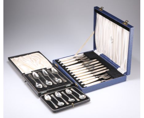AN ART DECO SILVER AND MOTHER-OF-PEARL FRUIT SERVICE,&nbsp;by&nbsp;John Sanderson &amp; Son Ltd, Sheffield 1935, for six sett