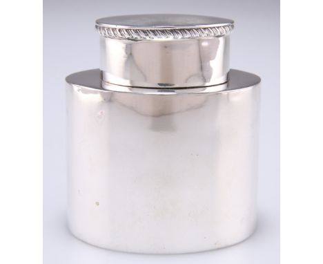 AN EDWARDIAN SILVER TEA CADDY,&nbsp;probably by Charles Horner,&nbsp;Birmingham 1906, in Georgian style, oval, the cover with