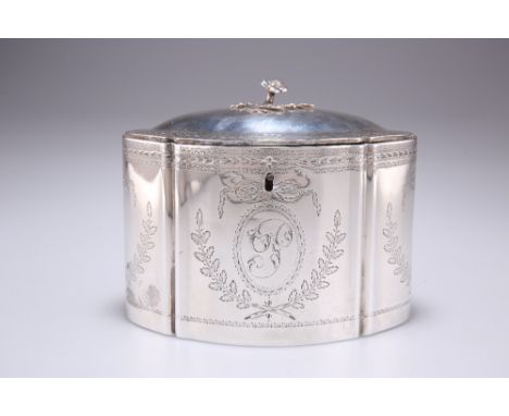 A GEORGE III SILVER TEA CADDY,&nbsp;by&nbsp;Andrew Fogelberg &amp; Stephen Gilbert, London, c.1780, maker's mark only, of sha