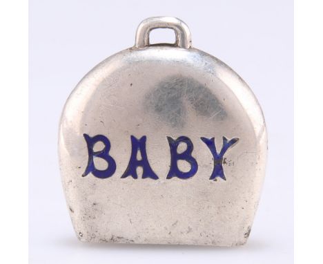 A GEORGE V SILVER AND ENAMEL BABY'S RATTLE,&nbsp;by&nbsp;Adie &amp; Lovekin Ltd, Birmingham 1926, picked out in blue enamel t