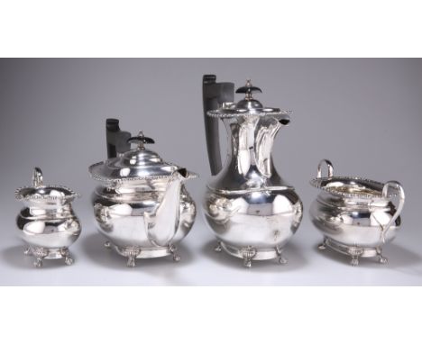 A GEORGE V SILVER FOUR-PIECE SILVER TEA SERVICE,&nbsp;by Emile Viner,&nbsp;Sheffield 1931, shaped rectangular, each piece wit