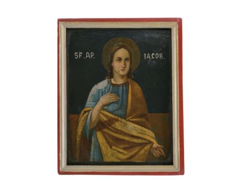 St. James the Apostle dating: first quarter of the 20th Century provenance: Romania Full plate with a strip. Oil. Small retou