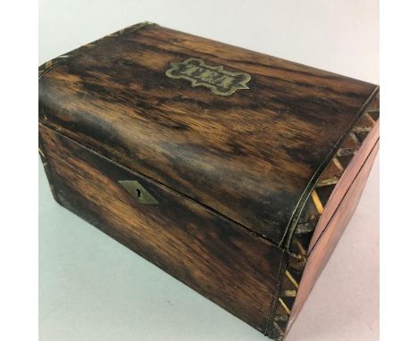 TEA CADDY, with inlaid mother of pearl decoration, along with a cigar box with inlaid decoration and a John Duncan &amp; Son 