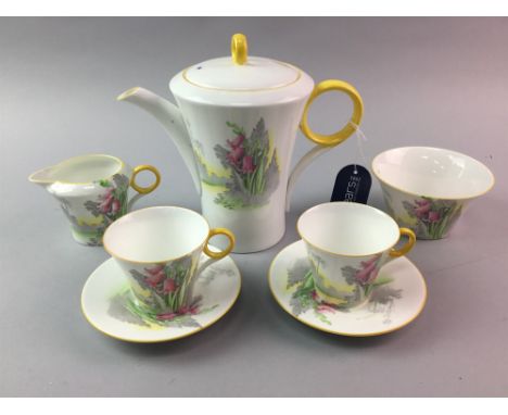 ART DECO SHELLEY COFFEE SERVICE, comprising tea pot, sugar, cream, six cups and six saucers