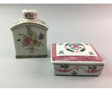 19TH CENTURY FAMILLE ROSE TEA CADDY, along with a famille rose trinket box (2)