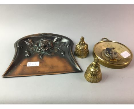 TWO VINTAGE PARASOLS, along with a tea cosy, barbola mounted mirror, brushes and a crumb tray