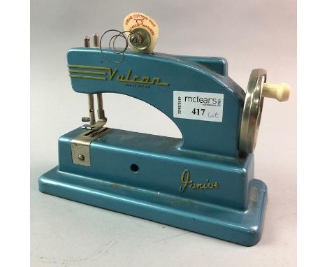 RETRO JUNIORS VULCAN SEWING MACHINE, along with two vintage razors, two pairs of vintage spectacles, a folding camera, etc