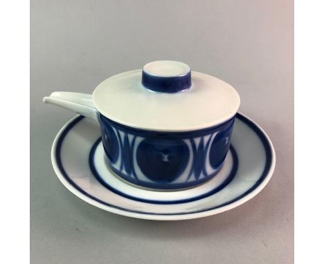 SET OF TWELVE ROYAL WORCESTER LIDDED RAMEKINS, each with saucer, with blue and white decoration