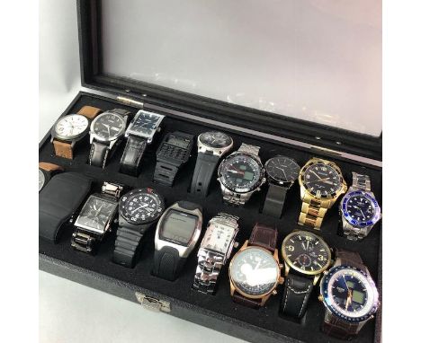 LOT OF EIGHTEEN GENTS WRIST WATCHES, including five Accurist, two Curran, Timex, two Lorus, three Casio, Rotary and Invicta