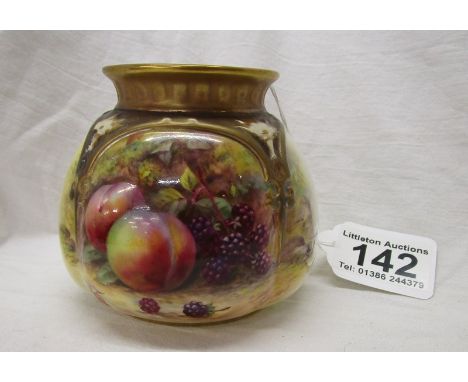 Royal Worcester hand painted preserve jar (no lid) - Fruit theme signed T LockyerCondition Report: The date mark on this piec