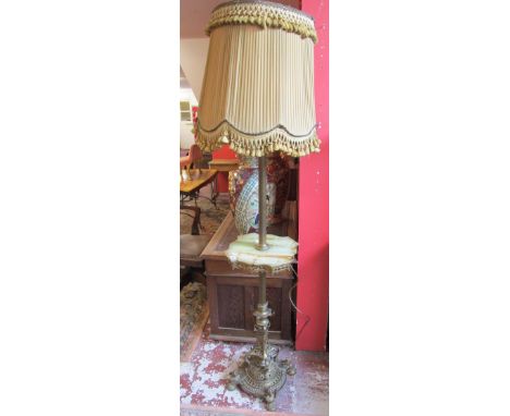 Large brass &amp; onyx standard lamp