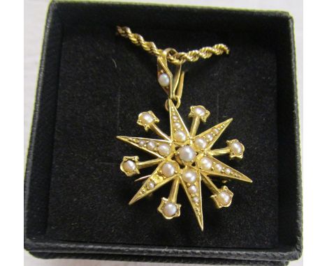 15ct gold seed pearl pendent on a gold chain