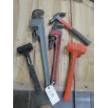 Assorted Pipe Wrenches and Mallets, 5pcs
