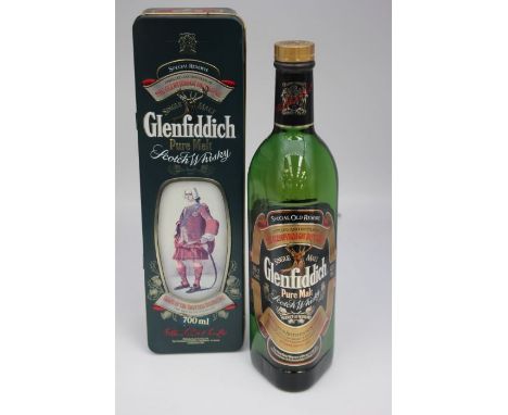 A Bottle Of Glenfiddich Special Reserve House Of Stewart The Tin Is In Good Overall Condition And The Bottle Measures Into Th