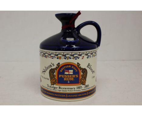 A Ceramic Decanter Of Pusser's British Navy Rum Nelsons Blood, Trafalgar Bicentenary Edition 1805-2005 Ceramic Decanter Is In
